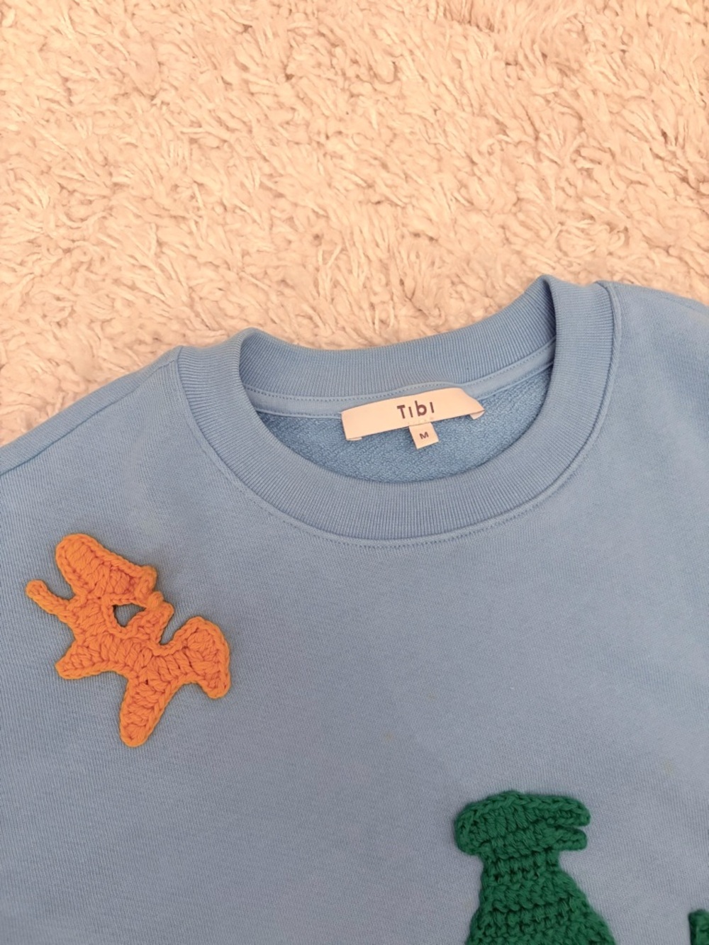 Tibi Crochet Appliques Series Sweatshirt, M, pale turquoise blue, like new - Picture 8 of 8